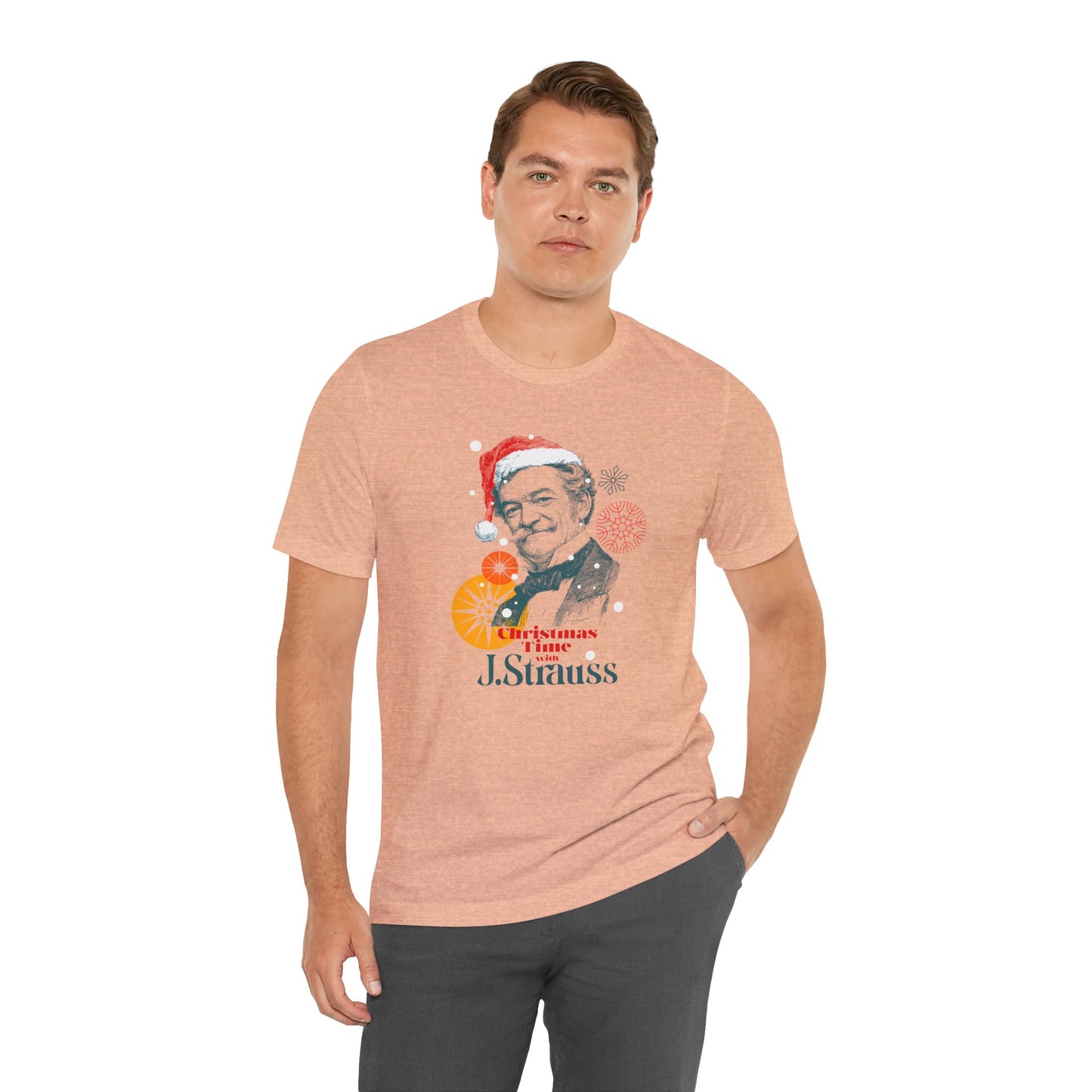 Christmas with Strauss - Holiday T-Shirt, Santa Shirt, Strauss with Santa Hat T-Shirt, Classical Music Christmas Shirt
