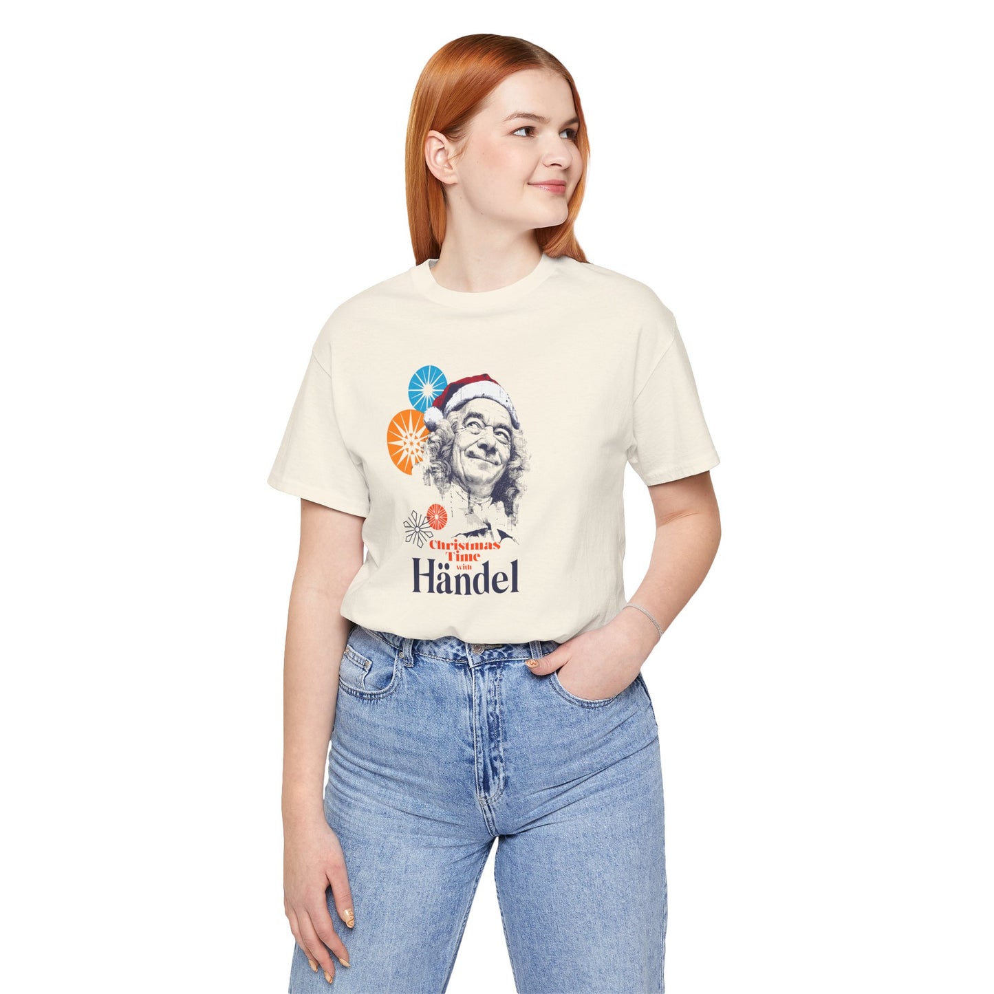 Christmas with Händel - Holiday T-Shirt, Santa Shirt, Händel with Santa Hat T-Shirt, Classical Music Christmas Shirt
