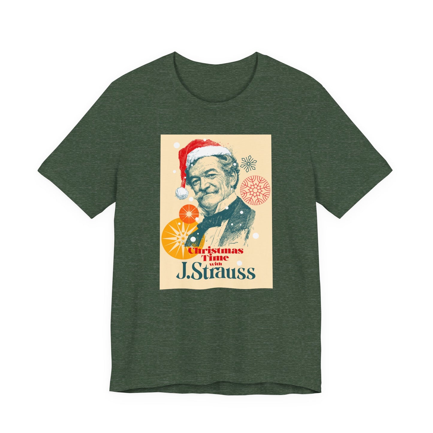 Christmas with Strauss - Holiday T-Shirt, Santa Shirt, Strauss with Santa Hat T-Shirt, Classical Music Christmas Shirt