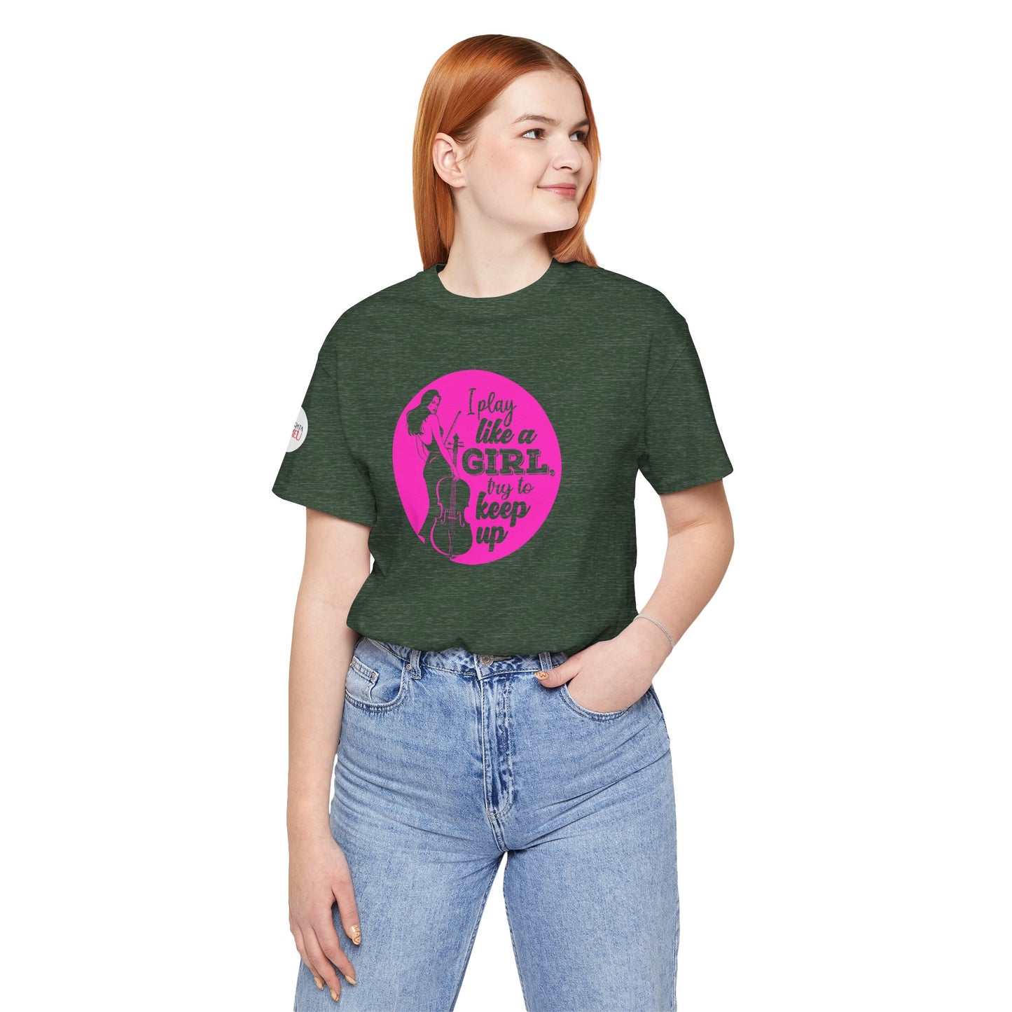Play like a Girl T-Shirt (Dark): Camerata Romeu Shirt, Play like a Girl Shirt, Orchestra Shirt, Female Musician Shirt, Cello Shirt