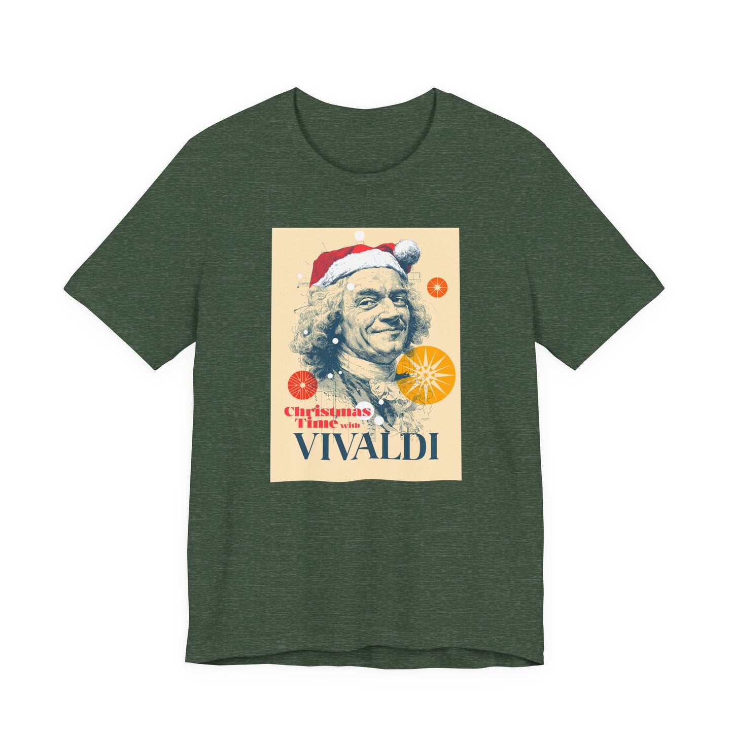 Christmas with Vivaldi - Holiday T-Shirt, Santa Shirt, Vivaldi with Santa Hat T-Shirt, Classical Music Christmas Shirt
