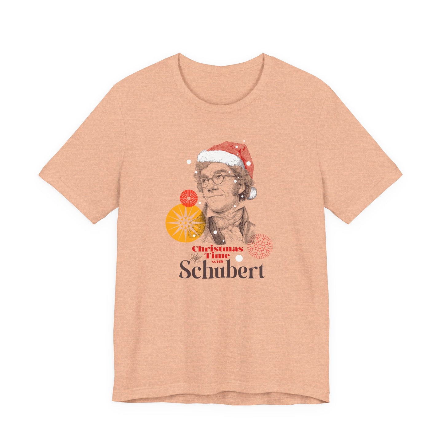 Christmas with Schubert - Holiday T-Shirt, Santa Shirt, Schubert with Santa Hat T-Shirt, Classical Music Christmas Shirt