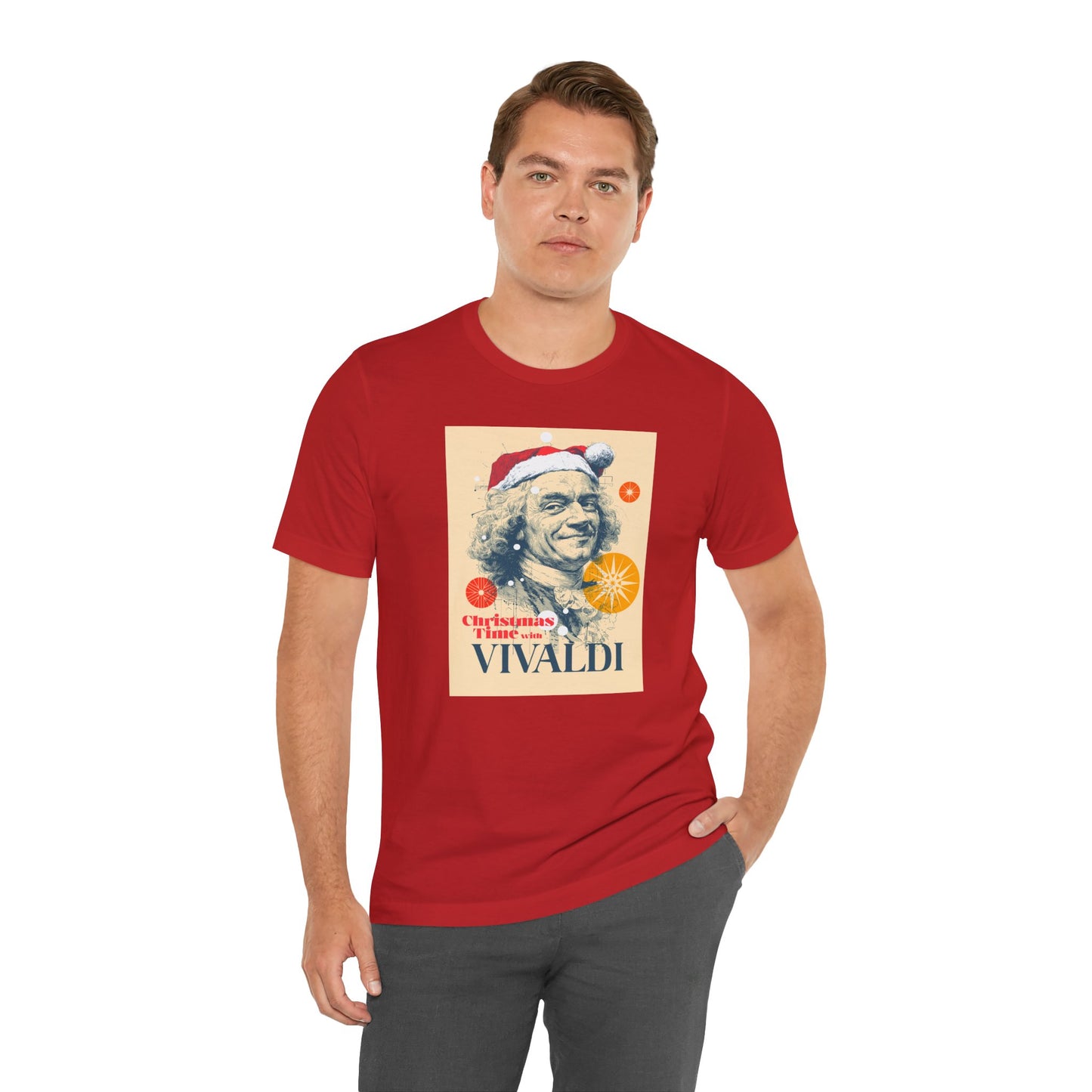 Christmas with Vivaldi - Holiday T-Shirt, Santa Shirt, Vivaldi with Santa Hat T-Shirt, Classical Music Christmas Shirt