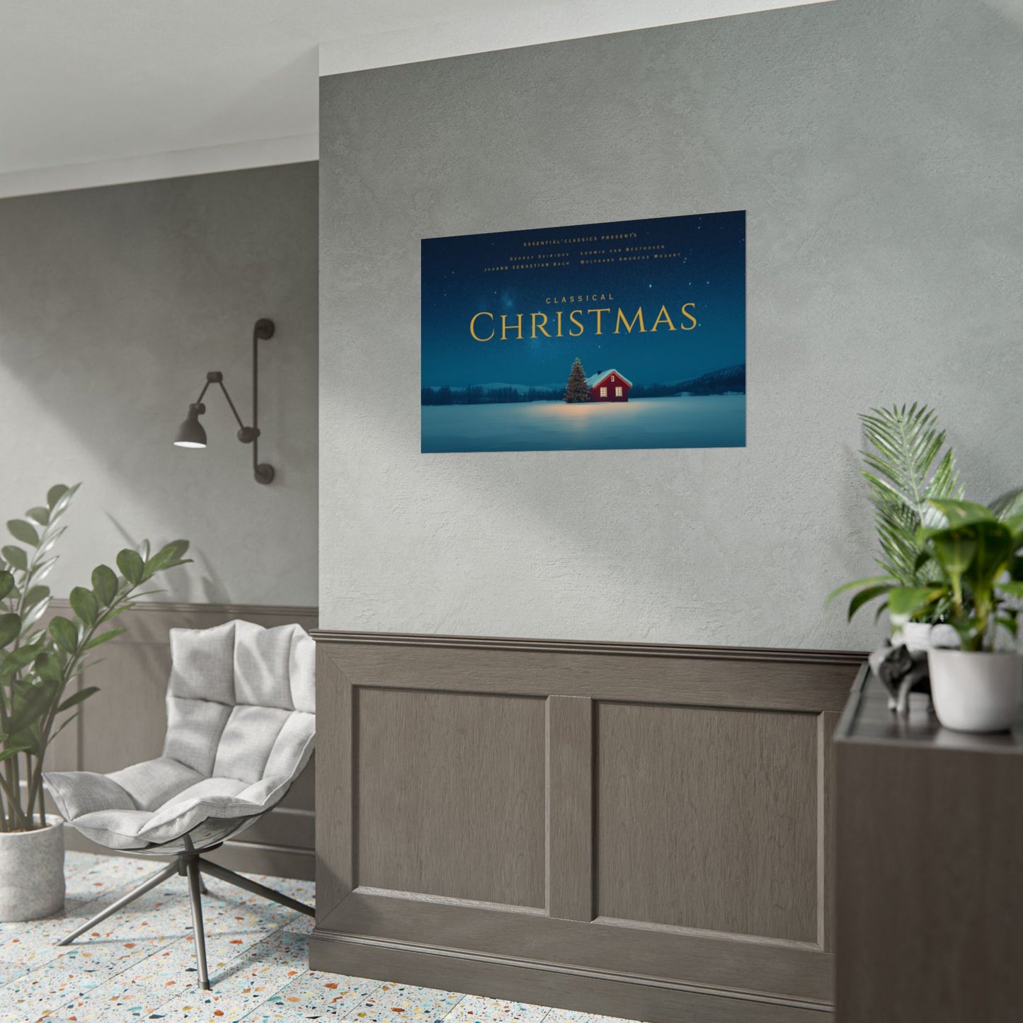 Classical Christmas- Winter Hut Poster, Christmas Print, North Pole Poster, Classical Music Print, Christmas Decor Poster