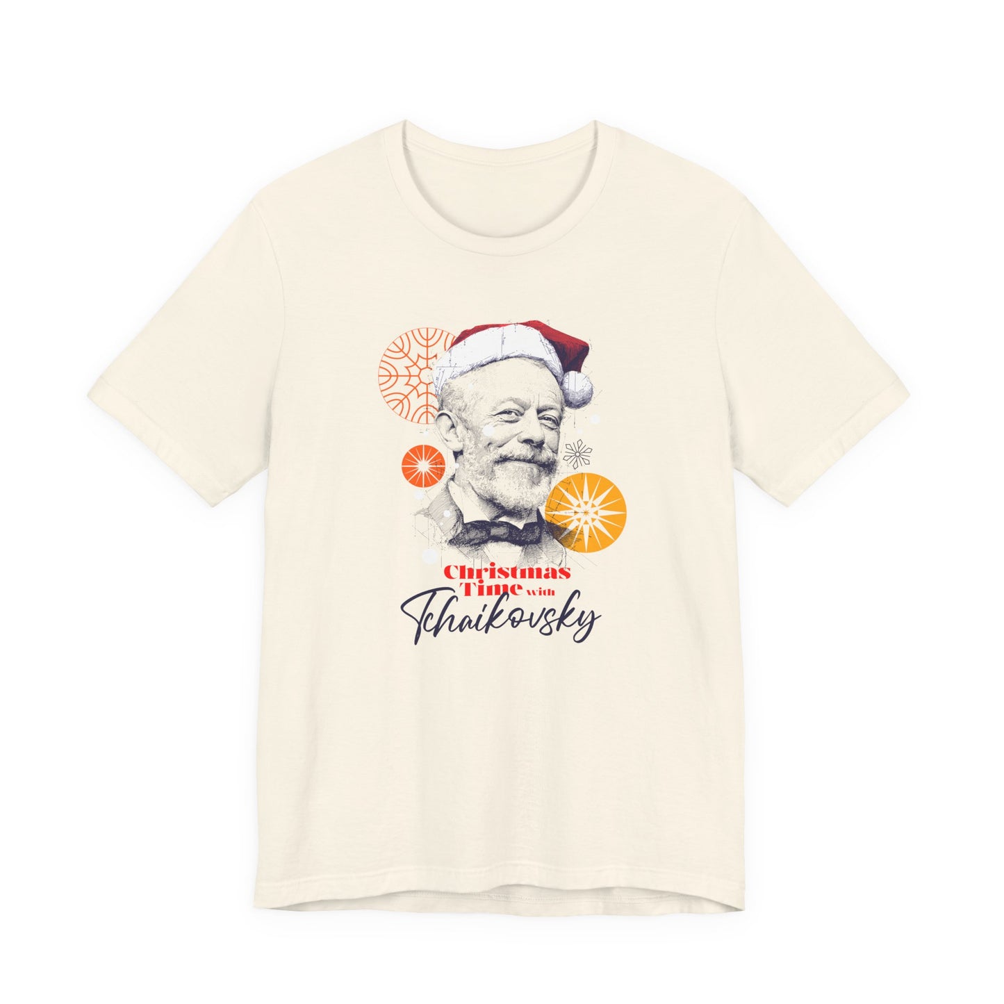 Christmas with Tchaikovsky - Holiday T-Shirt, Santa Shirt, Tchaikovsky with Santa Hat T-Shirt, Classical Music Christmas Shirt