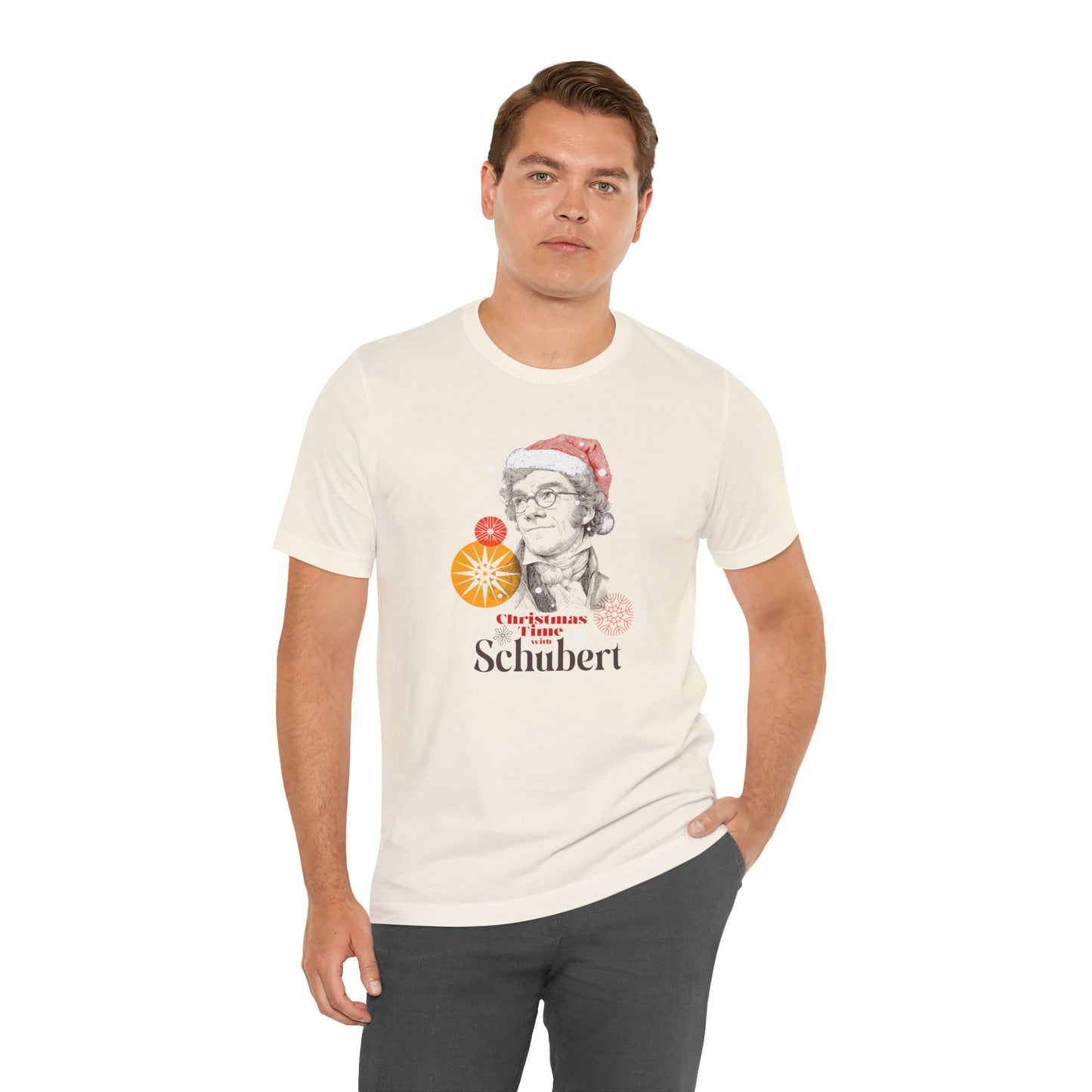 Christmas with Schubert - Holiday T-Shirt, Santa Shirt, Schubert with Santa Hat T-Shirt, Classical Music Christmas Shirt