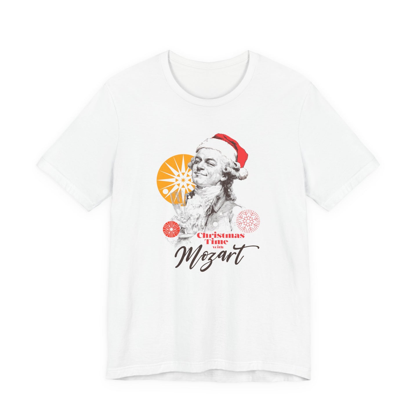 Christmas with Mozart - Holiday T-Shirt, Santa Shirt, Mozart with Santa Hat T-Shirt, Classical Music Christmas Shirt