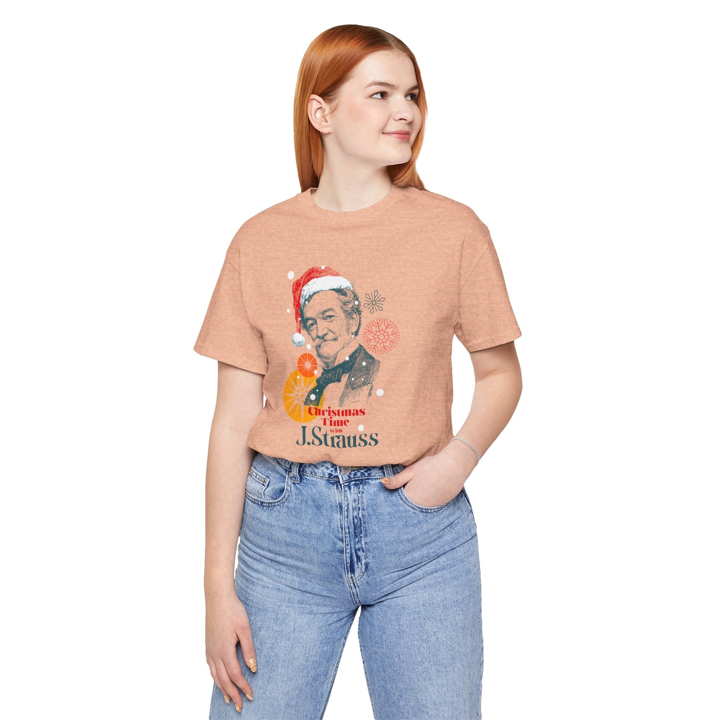 Christmas with Strauss - Holiday T-Shirt, Santa Shirt, Strauss with Santa Hat T-Shirt, Classical Music Christmas Shirt