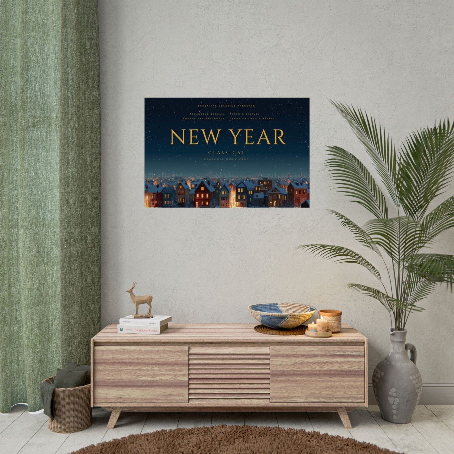 Happy New Year - Classical Music Celebration Poster, Night Sky Print, Starry Night Poster, New Year's Resolution Poster
