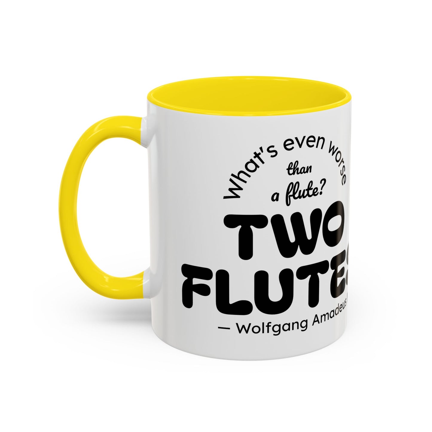 Two Flutes Mug in White (EU) - Mozart Flute Quote Mug, Mozart Mug, Classical Music Mug, Funny Mozart Quote