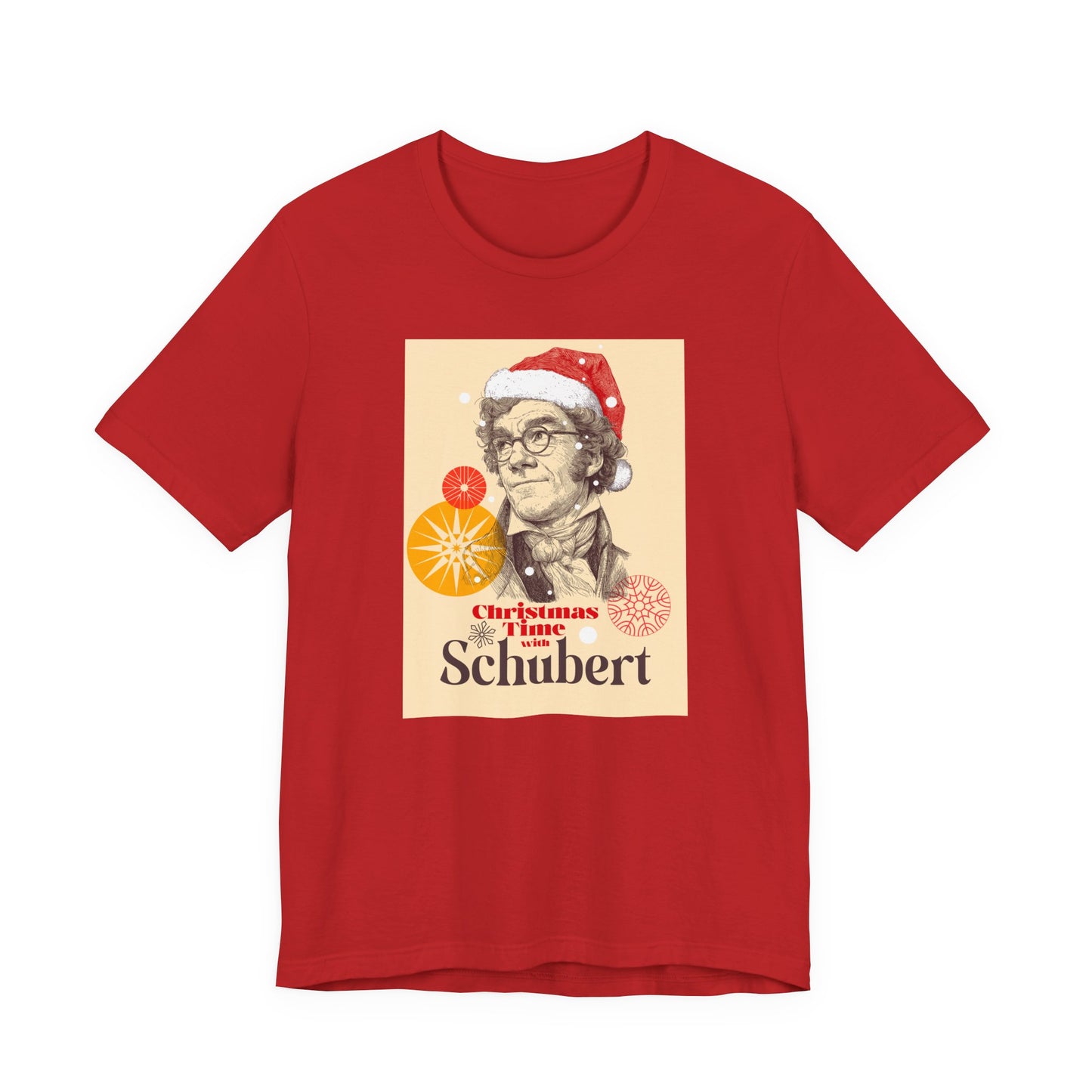 Christmas with Schubert - Holiday T-Shirt, Santa Shirt, Schubert with Santa Hat T-Shirt, Classical Music Christmas Shirt