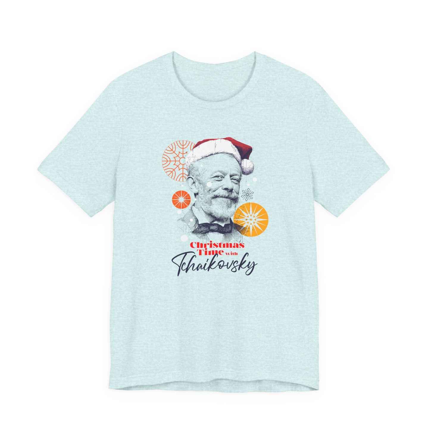 Christmas with Tchaikovsky - Holiday T-Shirt, Santa Shirt, Tchaikovsky with Santa Hat T-Shirt, Classical Music Christmas Shirt