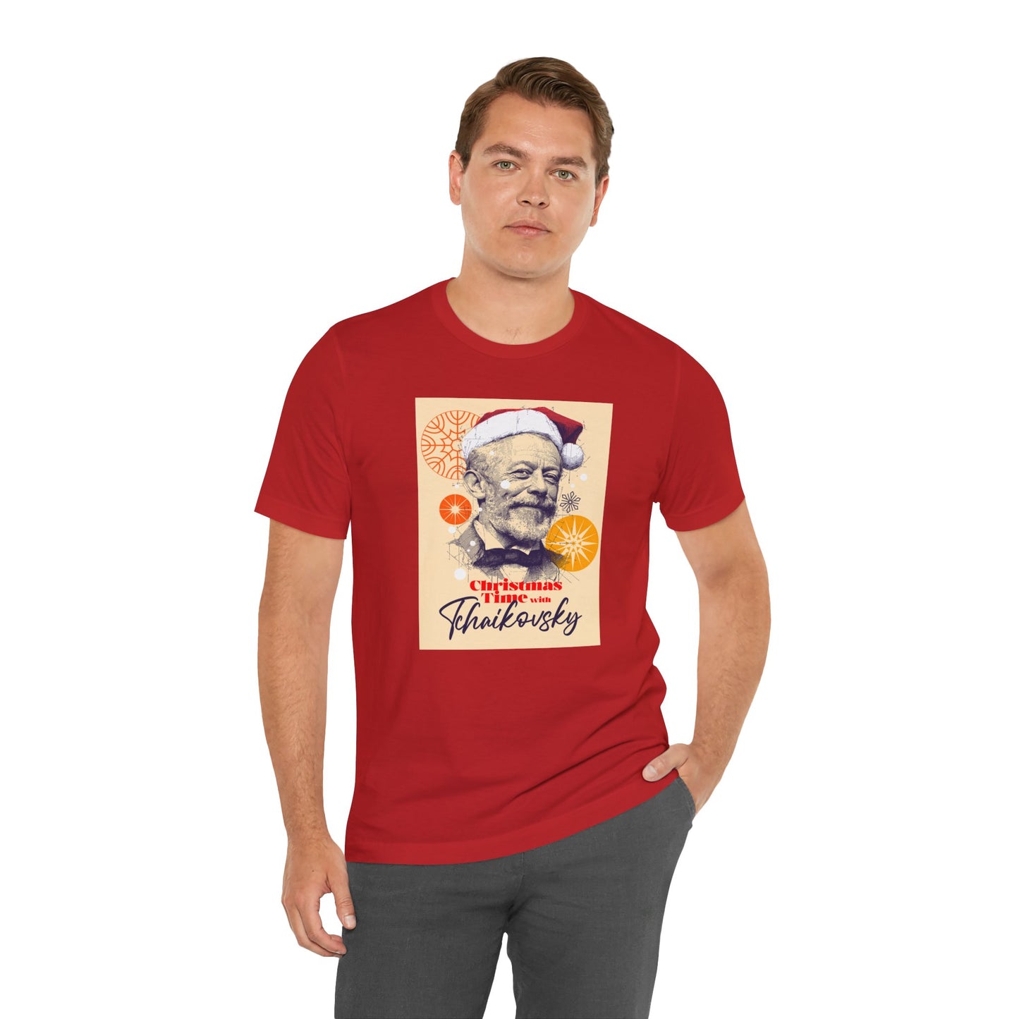 Christmas with Tchaikovsky - Holiday T-Shirt, Santa Shirt, Tchaikovsky with Santa Hat T-Shirt, Classical Music Christmas Shirt