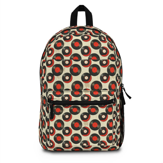 Retro Vinyl Patterned Backpack Doodle Vinyl Cream Backpack Vinyl Pattern Bag