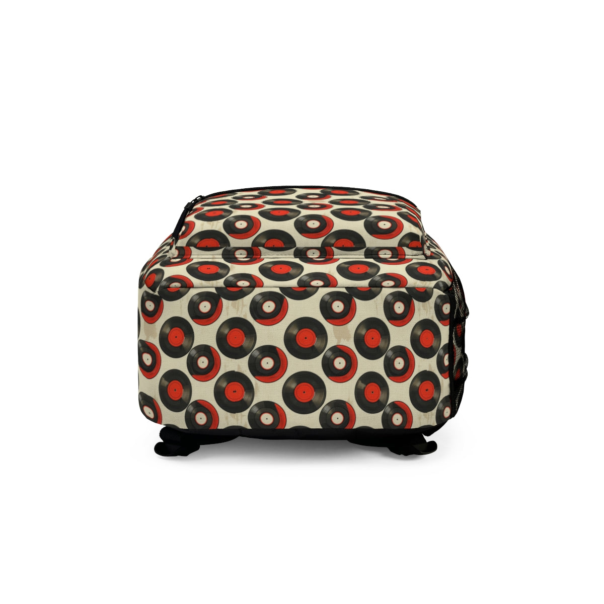 Retro Vinyl Patterned Backpack Doodle Vinyl Cream Backpack Vinyl Pattern Bag