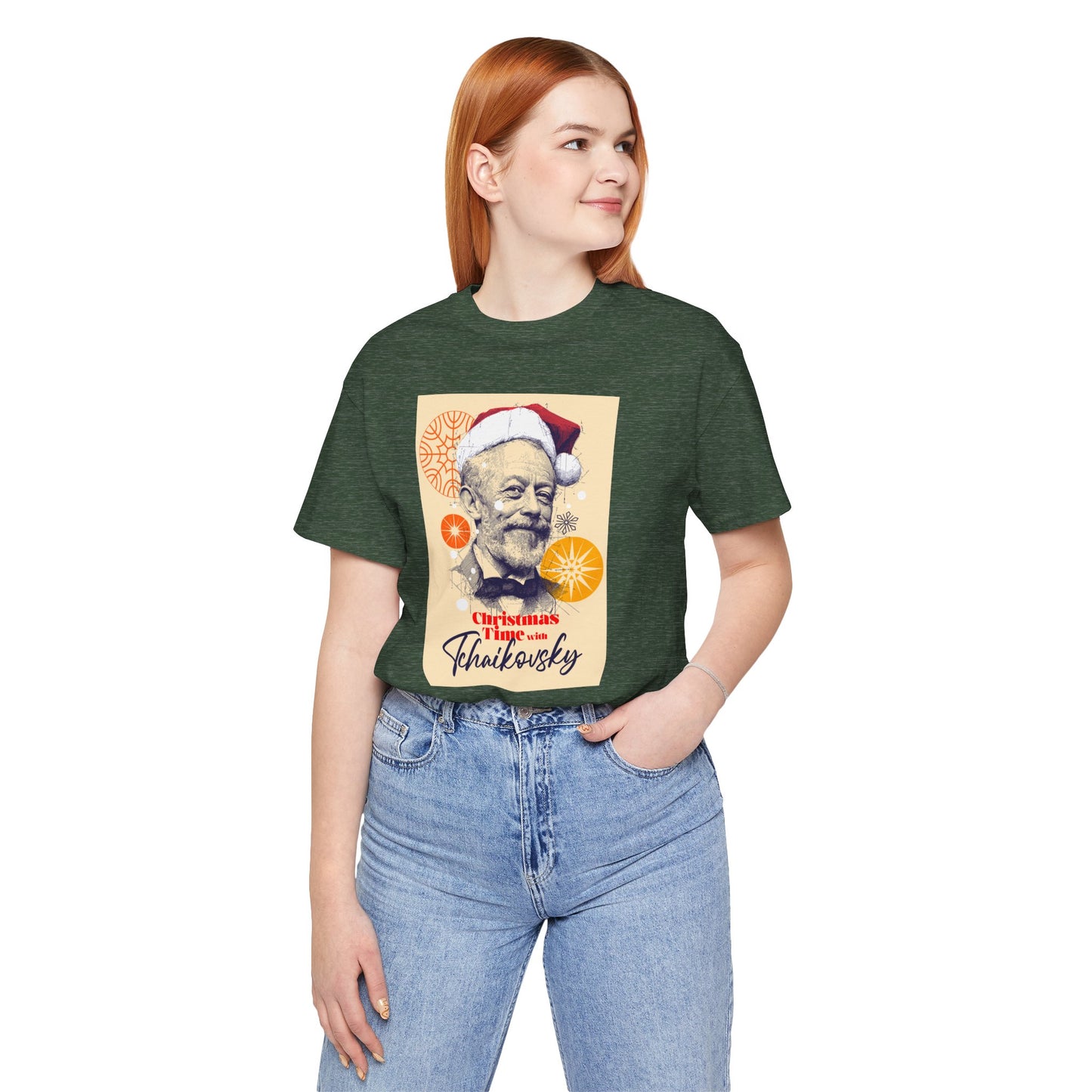 Christmas with Tchaikovsky - Holiday T-Shirt, Santa Shirt, Tchaikovsky with Santa Hat T-Shirt, Classical Music Christmas Shirt