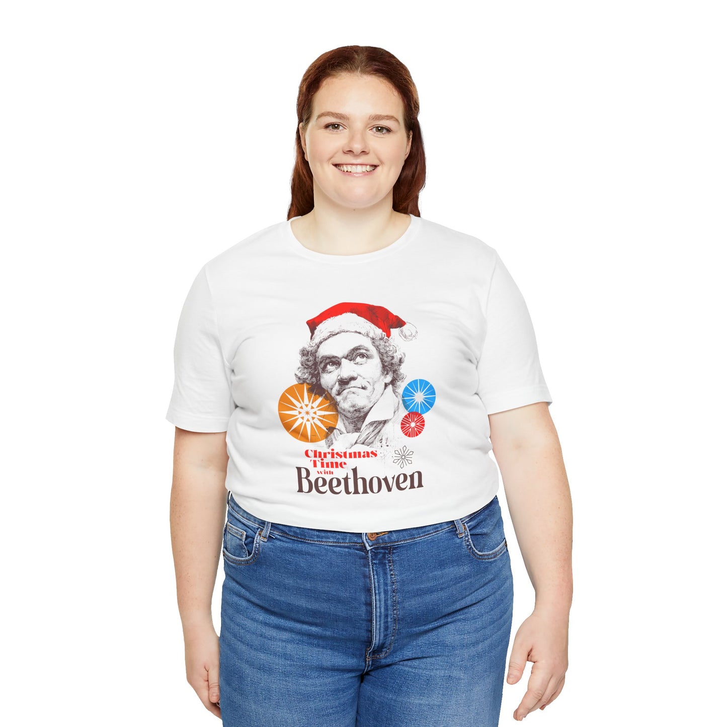 Christmas with Beethoven - Holiday T-Shirt, Santa Shirt, Beethoven with Santa Hat T-Shirt, Classical Music Christmas Shirt