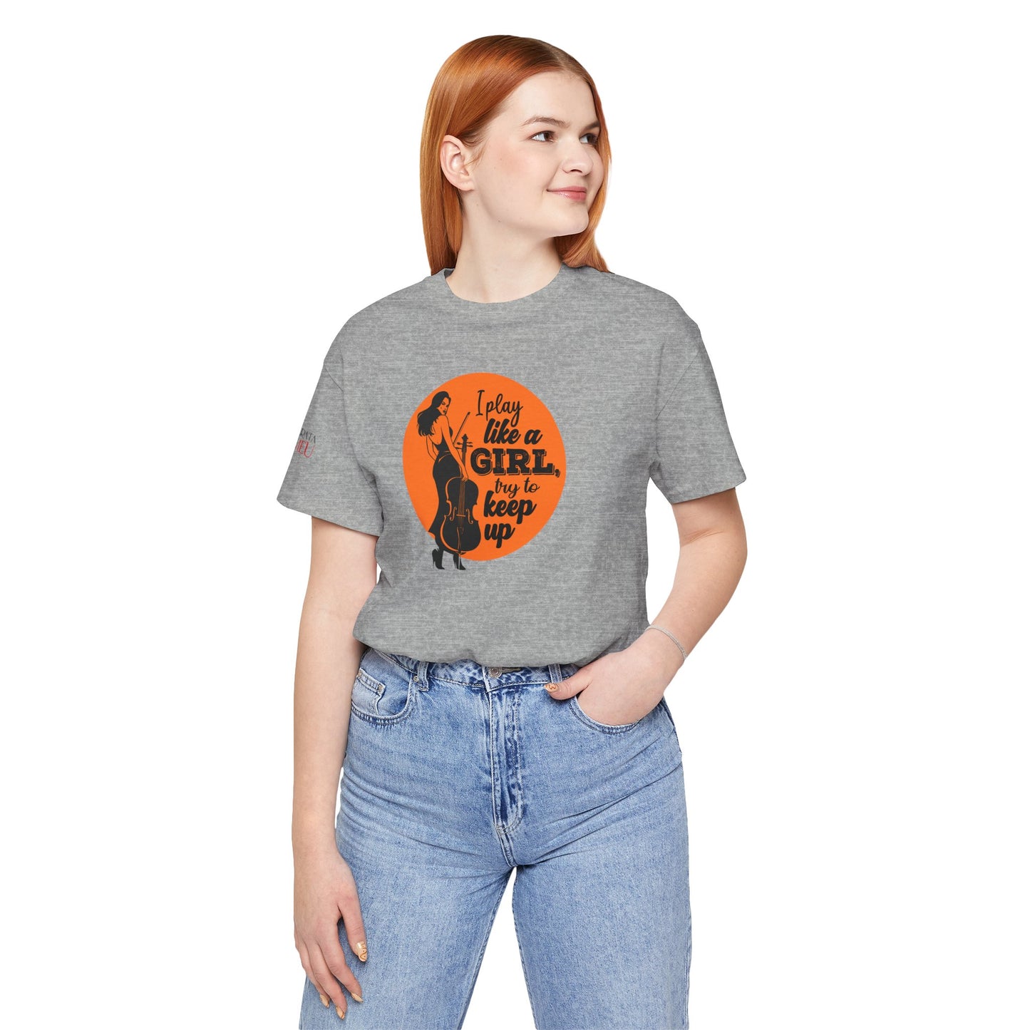Play like a Girl T-Shirt (Light): Camerata Romeu Shirt, Play like a Girl Shirt, Orchestra Shirt, Female Musician Shirt, Cello Shirt