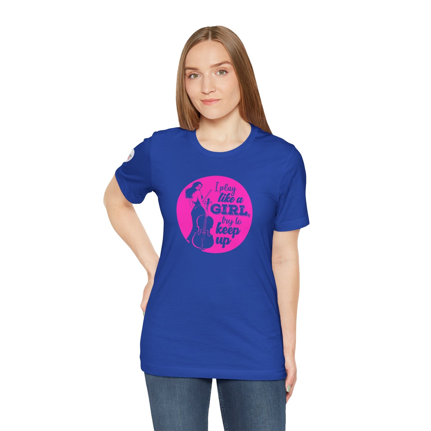 Play like a Girl T-Shirt (Dark): Camerata Romeu Shirt, Play like a Girl Shirt, Orchestra Shirt, Female Musician Shirt, Cello Shirt