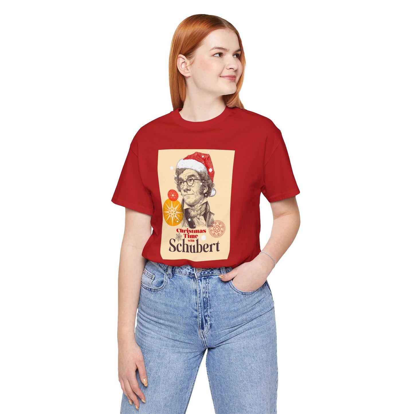 Christmas with Schubert - Holiday T-Shirt, Santa Shirt, Schubert with Santa Hat T-Shirt, Classical Music Christmas Shirt