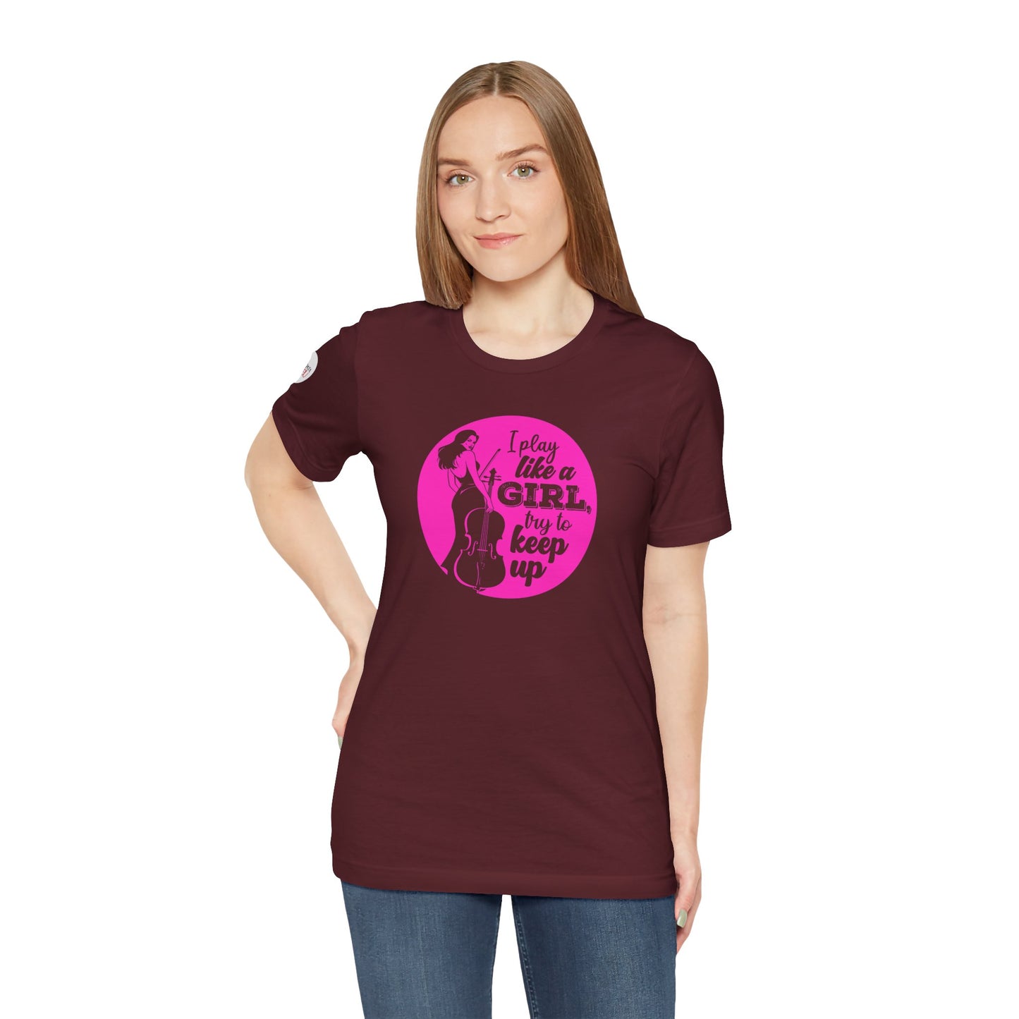 Play like a Girl T-Shirt (Dark): Camerata Romeu Shirt, Play like a Girl Shirt, Orchestra Shirt, Female Musician Shirt, Cello Shirt