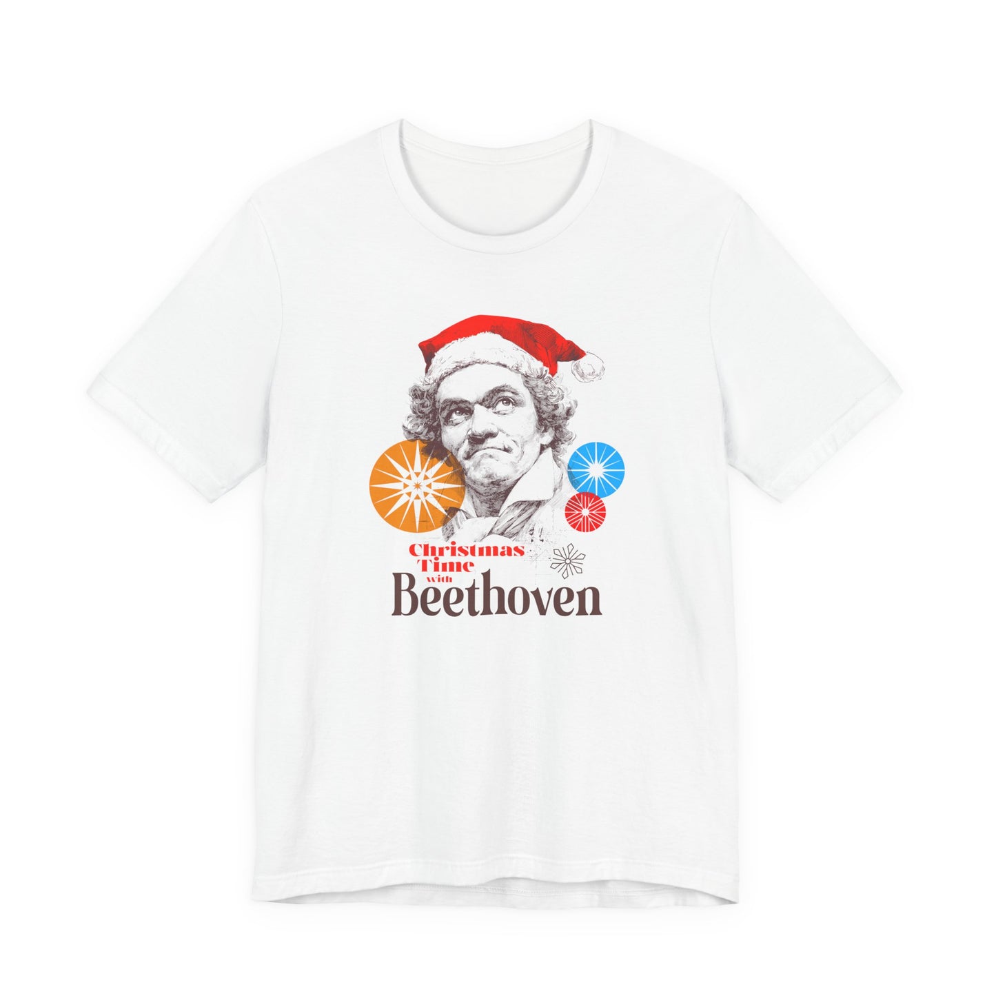Christmas with Beethoven - Holiday T-Shirt, Santa Shirt, Beethoven with Santa Hat T-Shirt, Classical Music Christmas Shirt