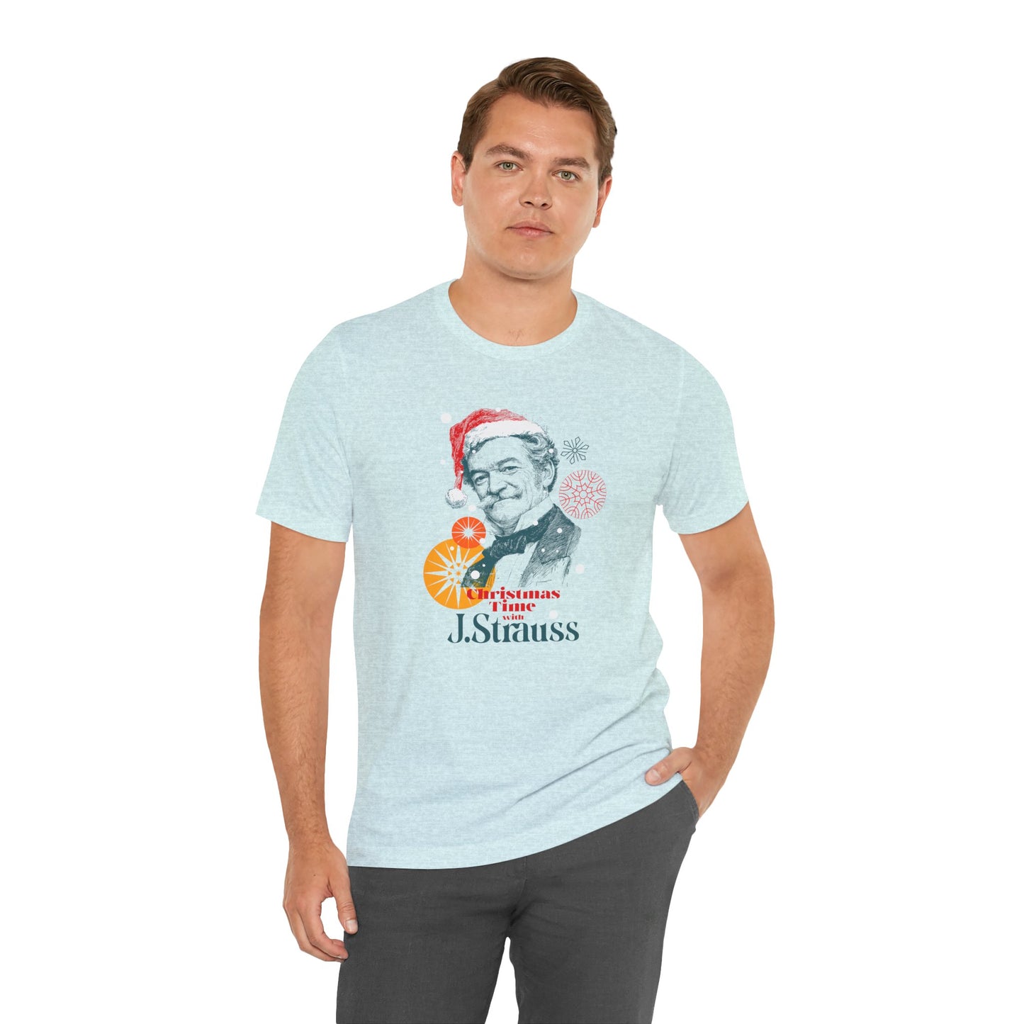 Christmas with Strauss - Holiday T-Shirt, Santa Shirt, Strauss with Santa Hat T-Shirt, Classical Music Christmas Shirt