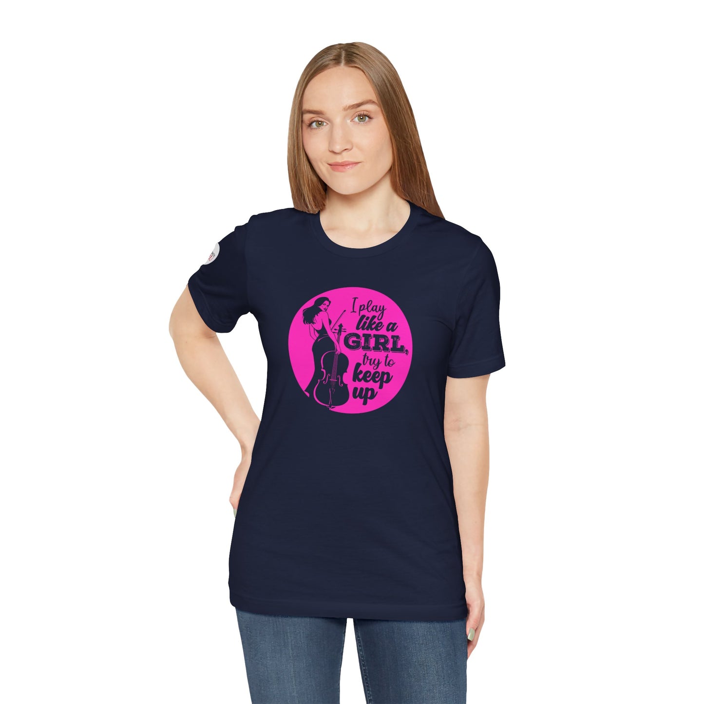 Play like a Girl T-Shirt (Dark): Camerata Romeu Shirt, Play like a Girl Shirt, Orchestra Shirt, Female Musician Shirt, Cello Shirt