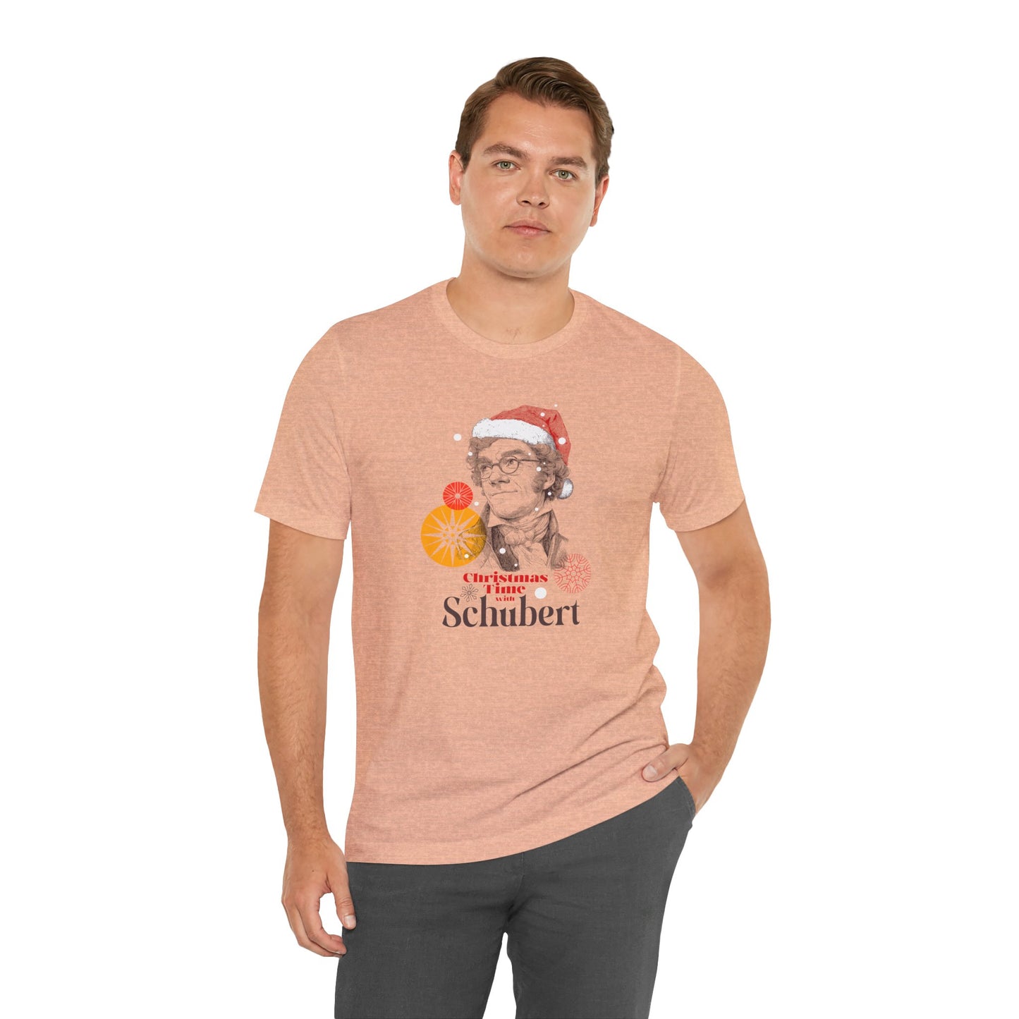 Christmas with Schubert - Holiday T-Shirt, Santa Shirt, Schubert with Santa Hat T-Shirt, Classical Music Christmas Shirt