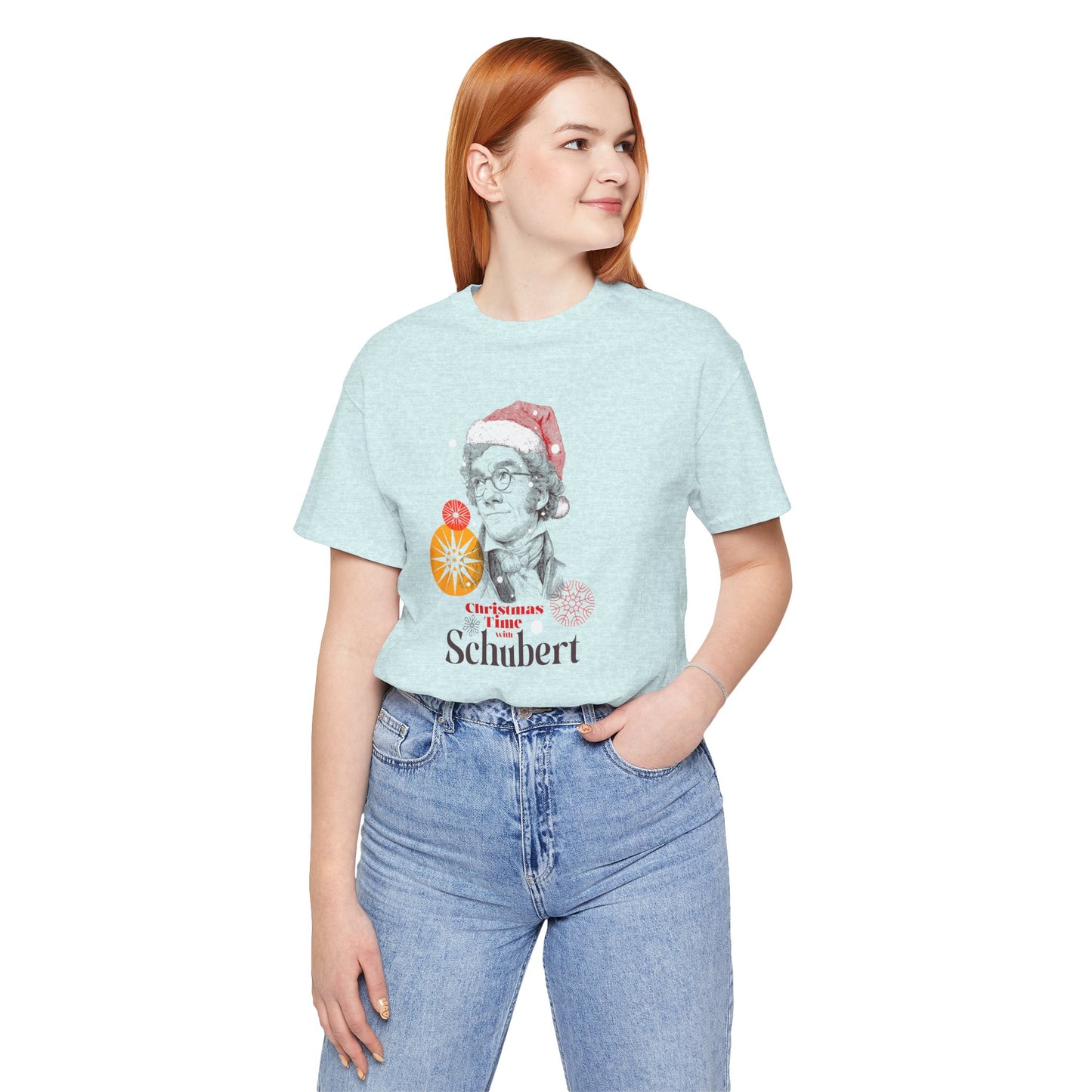 Christmas with Schubert - Holiday T-Shirt, Santa Shirt, Schubert with Santa Hat T-Shirt, Classical Music Christmas Shirt