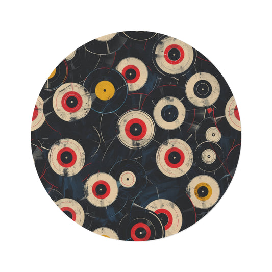 Retro Vinyl Patterned Rug Vinyl Pattern Rug Gift for Vinyl Lovers Gift for Music Lovers Round Rug Black Vinyl Rug
