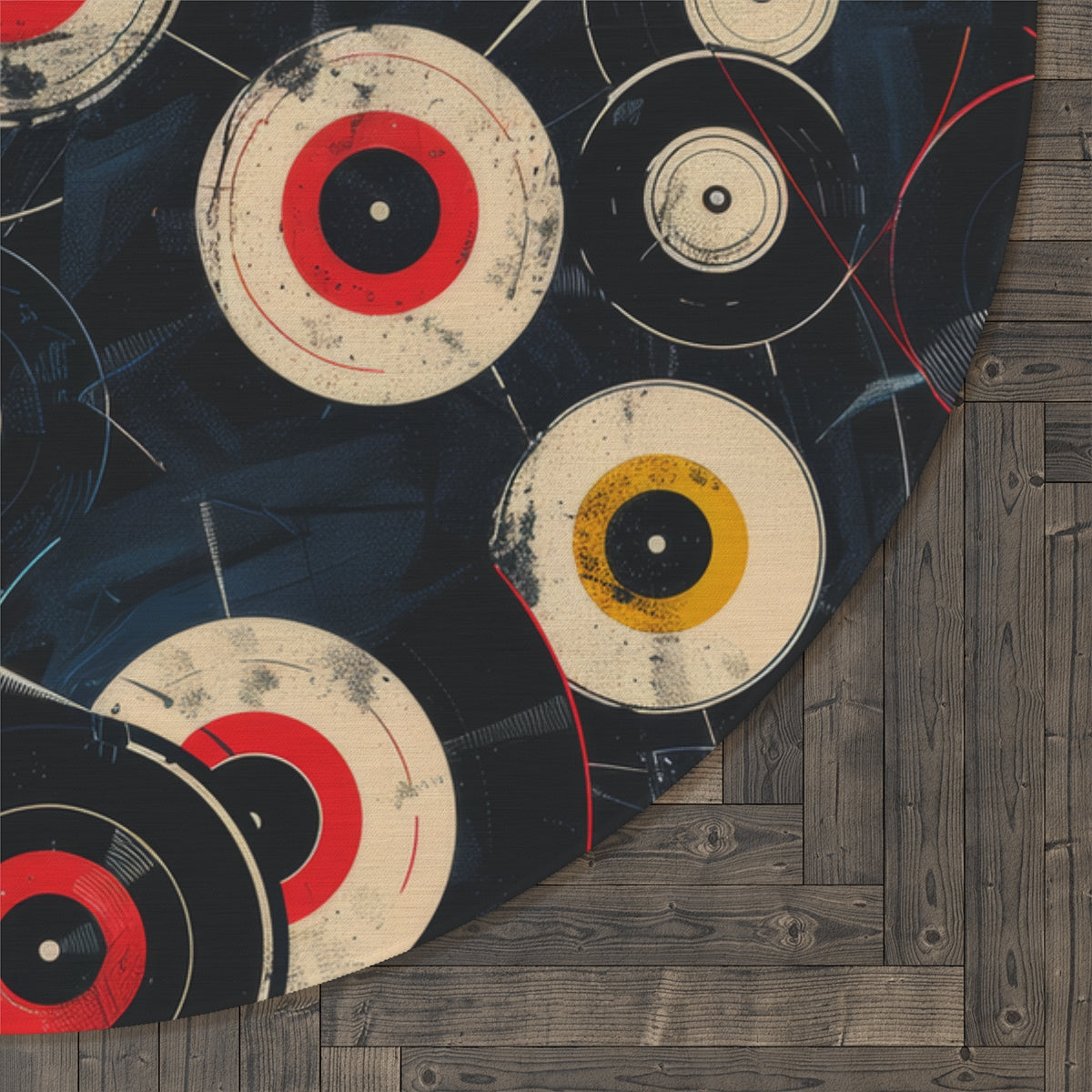 Retro Vinyl Patterned Rug Vinyl Pattern Rug Gift for Vinyl Lovers Gift for Music Lovers Round Rug Black Vinyl Rug