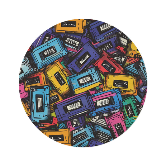 Retro Music Casettes Patterned Rug Casettte Pattern Rug Gift for Casette Lovers Gift for Music Lovers Round Rug Multi Color Rug