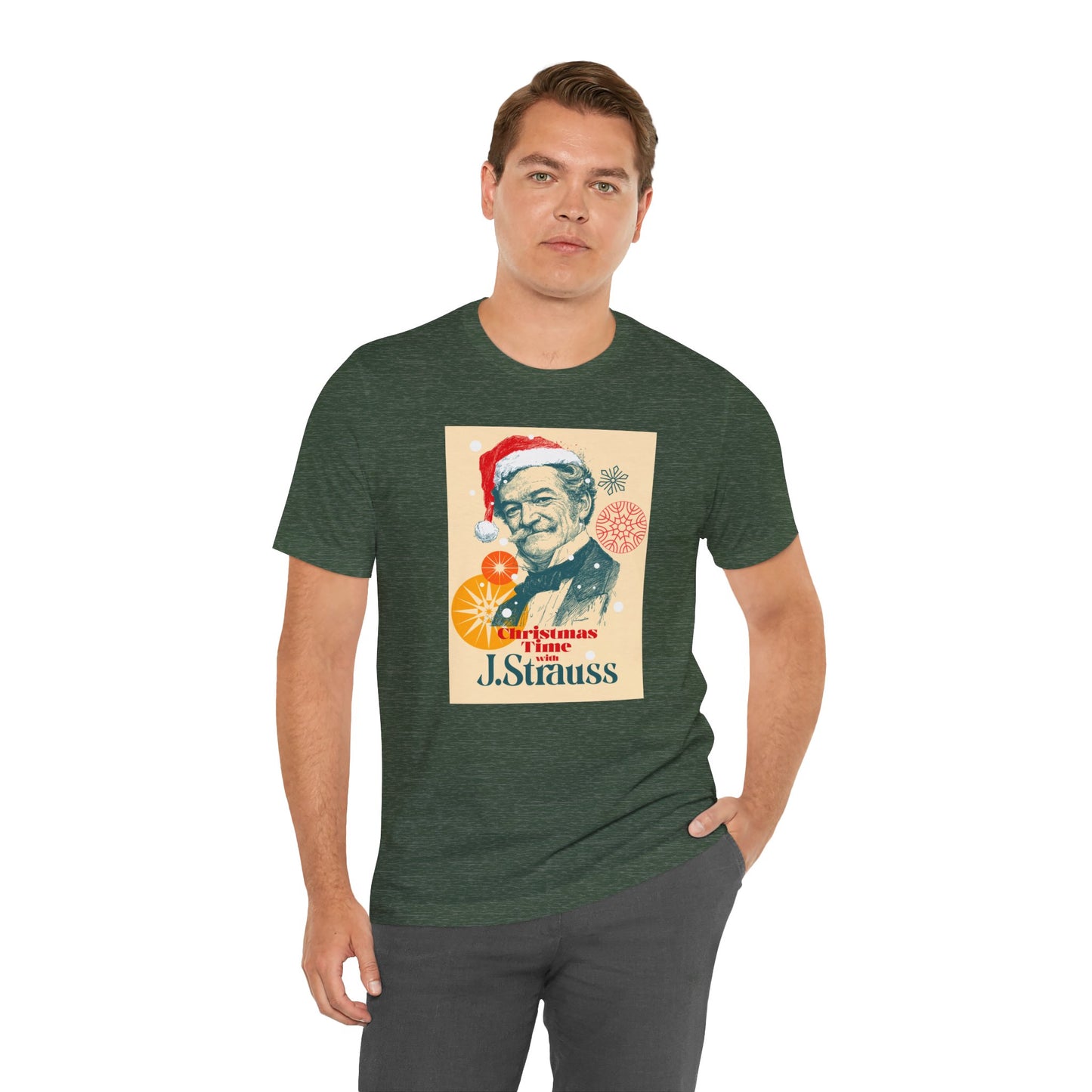 Christmas with Strauss - Holiday T-Shirt, Santa Shirt, Strauss with Santa Hat T-Shirt, Classical Music Christmas Shirt