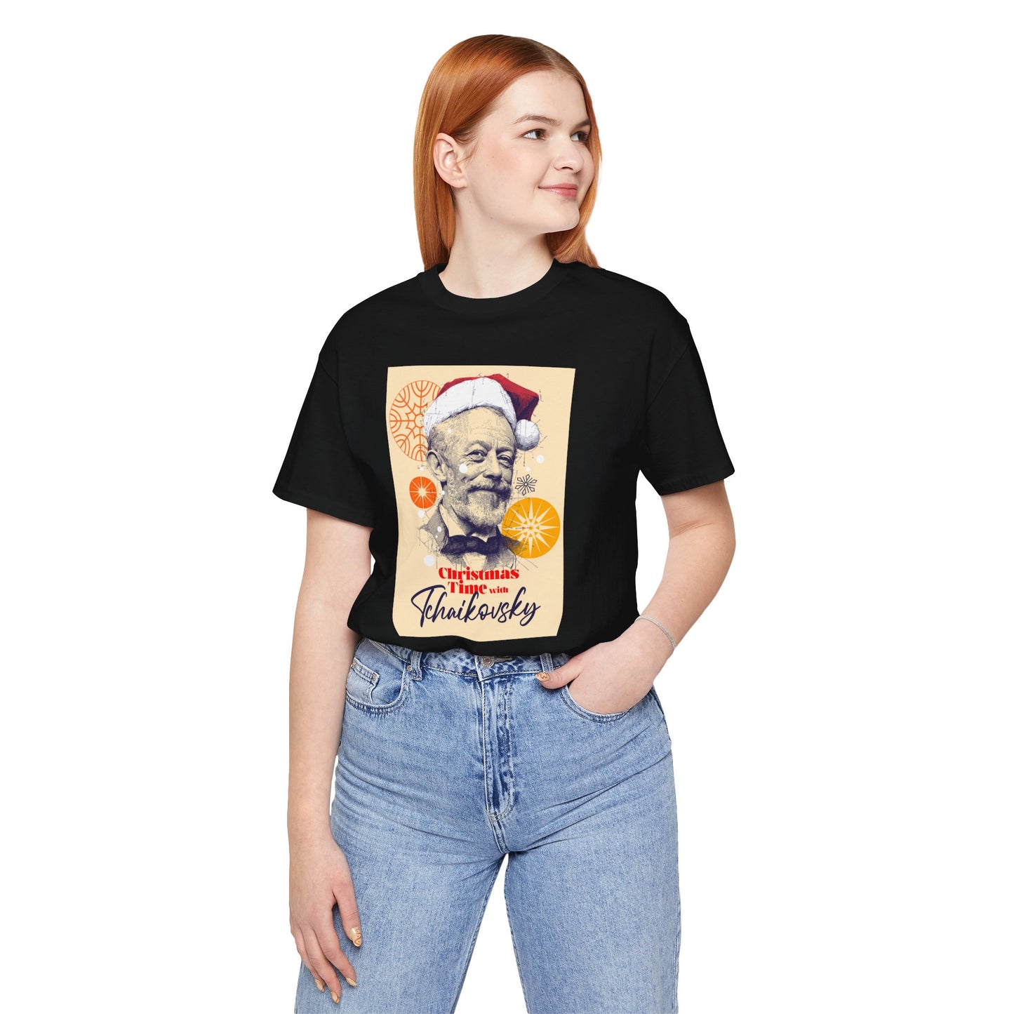 Christmas with Tchaikovsky - Holiday T-Shirt, Santa Shirt, Tchaikovsky with Santa Hat T-Shirt, Classical Music Christmas Shirt