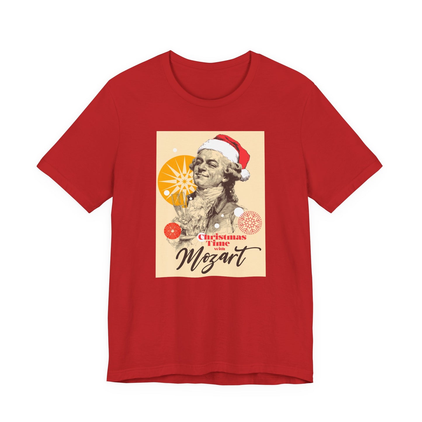 Christmas with Mozart - Holiday T-Shirt, Santa Shirt, Mozart with Santa Hat T-Shirt, Classical Music Christmas Shirt