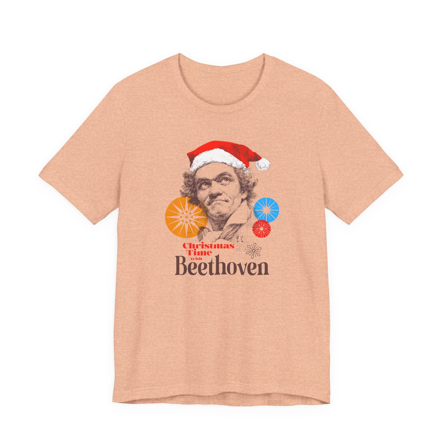 Christmas with Beethoven - Holiday T-Shirt, Santa Shirt, Beethoven with Santa Hat T-Shirt, Classical Music Christmas Shirt
