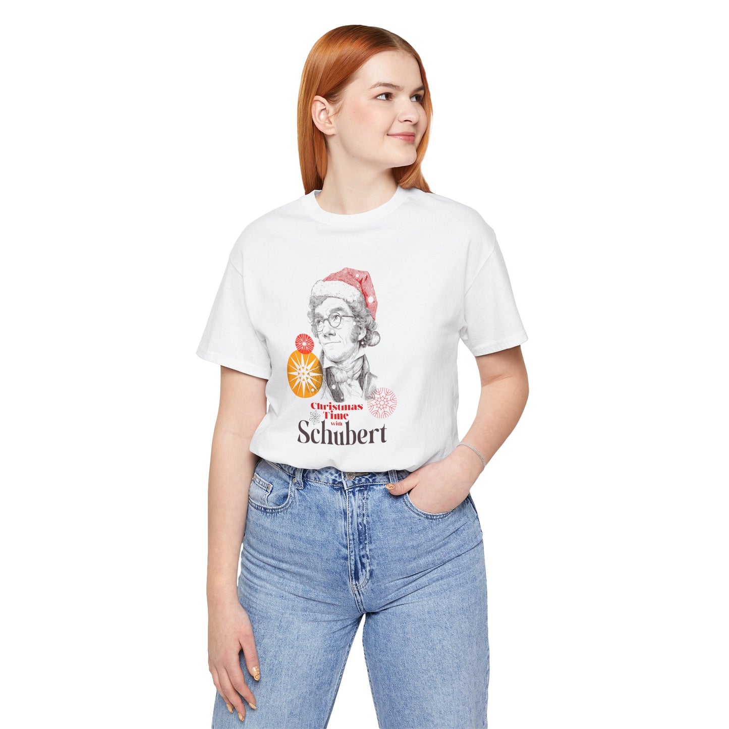 Christmas with Schubert - Holiday T-Shirt, Santa Shirt, Schubert with Santa Hat T-Shirt, Classical Music Christmas Shirt