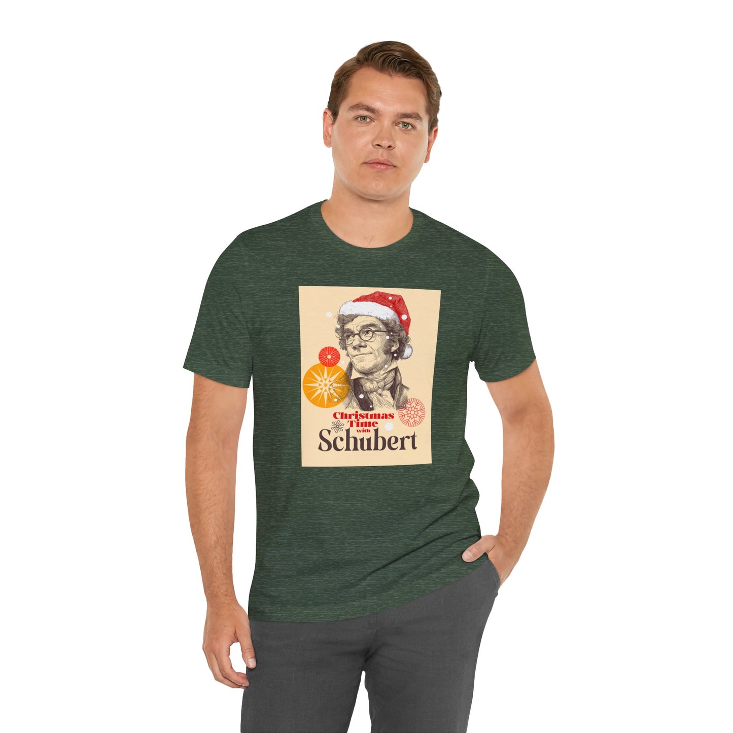 Christmas with Schubert - Holiday T-Shirt, Santa Shirt, Schubert with Santa Hat T-Shirt, Classical Music Christmas Shirt