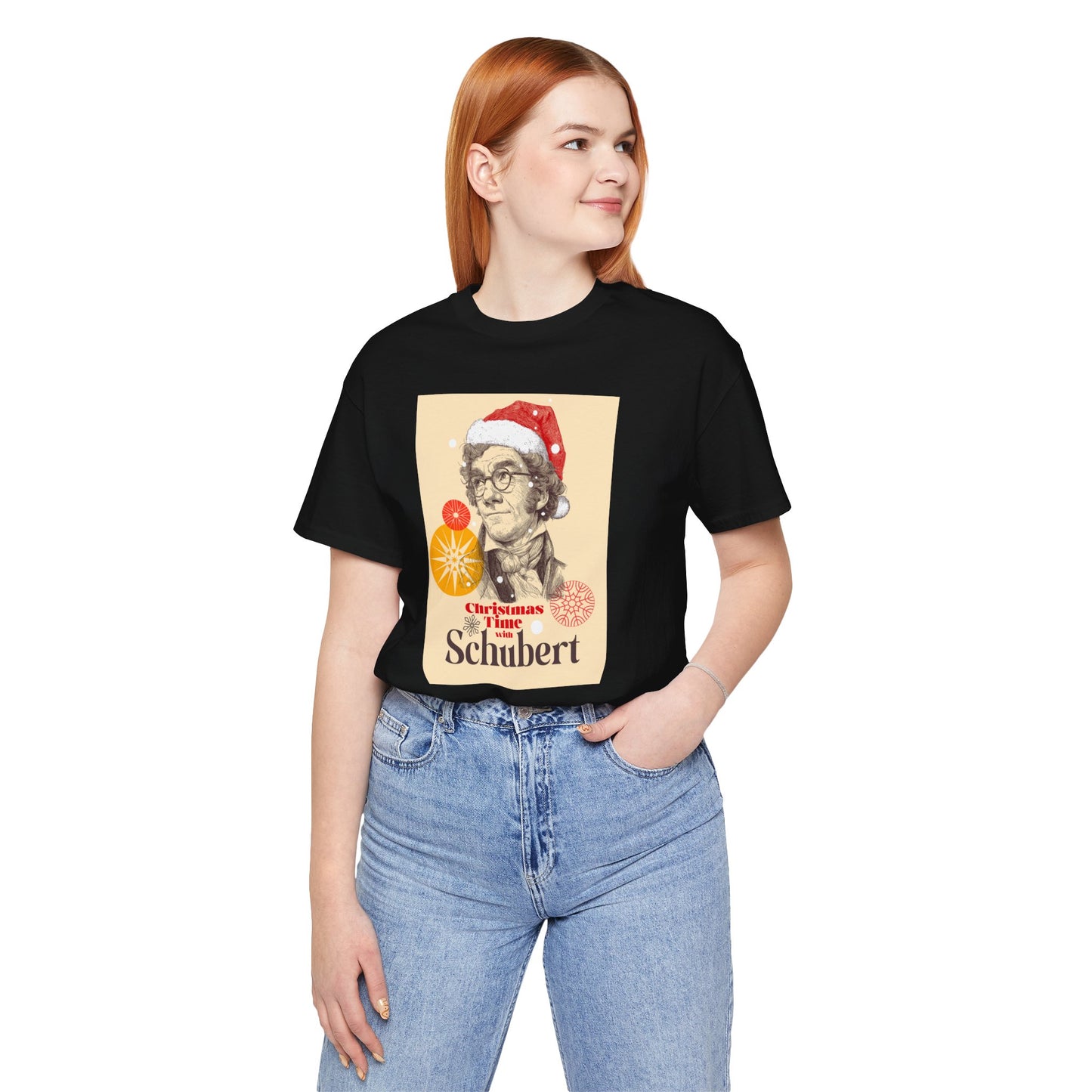 Christmas with Schubert - Holiday T-Shirt, Santa Shirt, Schubert with Santa Hat T-Shirt, Classical Music Christmas Shirt