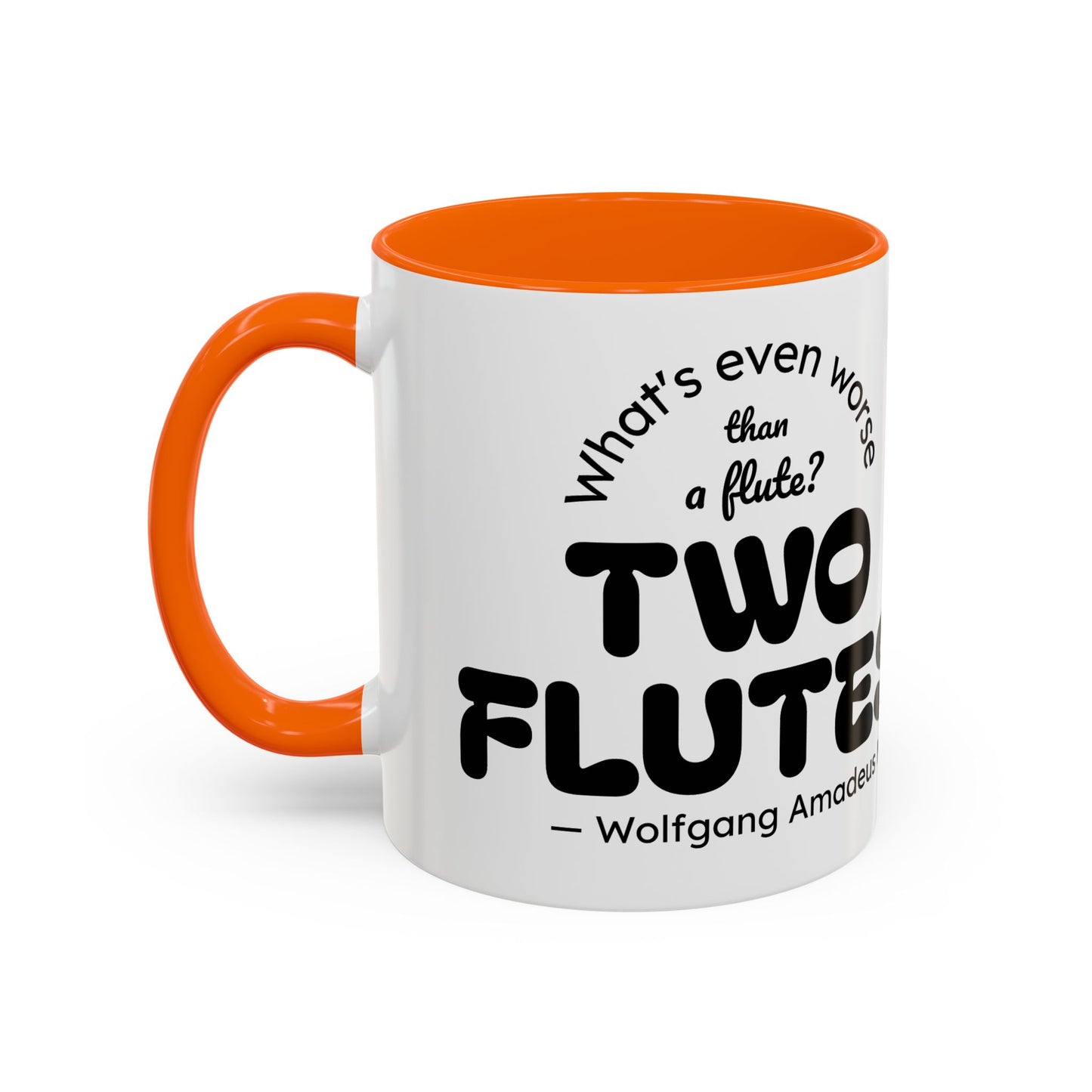 Two Flutes Mug in White (EU) - Mozart Flute Quote Mug, Mozart Mug, Classical Music Mug, Funny Mozart Quote