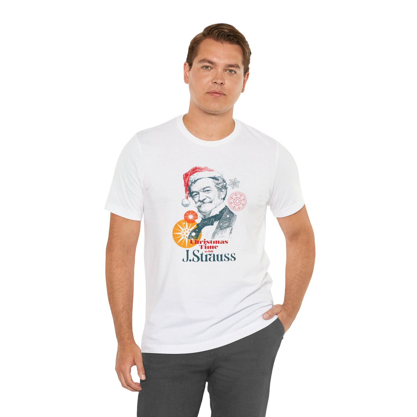 Christmas with Strauss - Holiday T-Shirt, Santa Shirt, Strauss with Santa Hat T-Shirt, Classical Music Christmas Shirt