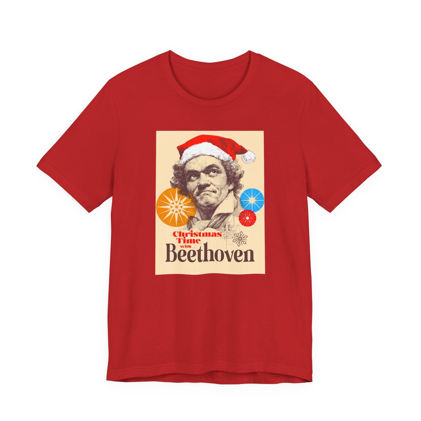 Christmas with Beethoven - Holiday T-Shirt, Santa Shirt, Beethoven with Santa Hat T-Shirt, Classical Music Christmas Shirt