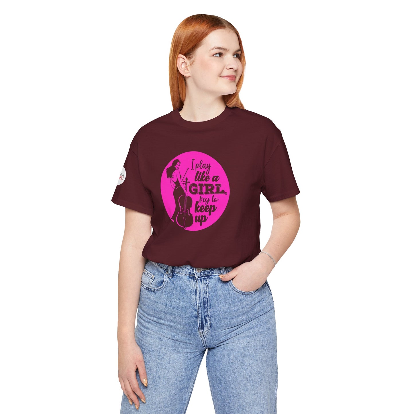 Play like a Girl T-Shirt (Dark): Camerata Romeu Shirt, Play like a Girl Shirt, Orchestra Shirt, Female Musician Shirt, Cello Shirt